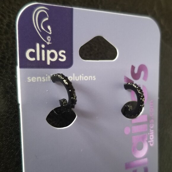 Claire's Clip-on Black Small Hoops Earrings - Picture 2 of 6